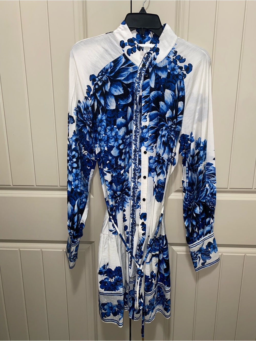 H&M White and Blue Floral Button-Down Shirt / Dress